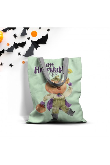 Geanta Handmade Tote Basic Mulewear Halloween Sperietoarea cu Cap de Dovleac Multicolor 43x37 cm