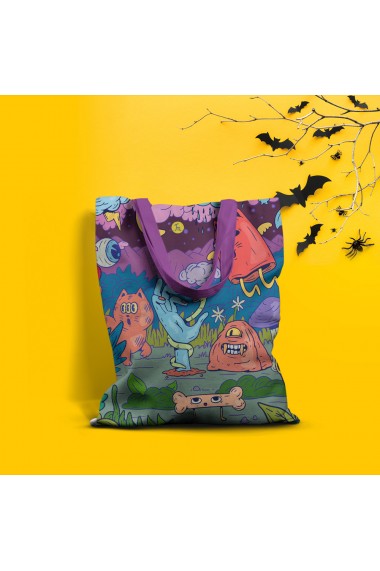Geanta Handmade Tote Basic Creaturile din Noaptea de Halloween Multicolor 43x37 cm