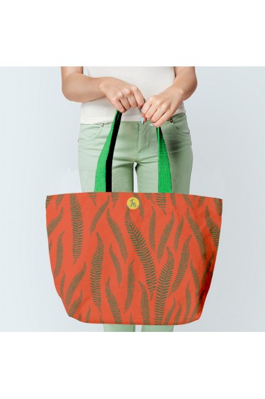 Geanta Handmade Tote Bag Fatty Captusit Original Mulewear Botanic Flori Ferigi Orange In-Fern-O Multicolor 37x45 cm