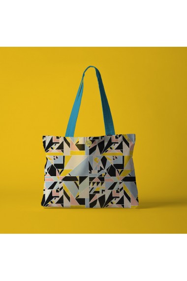 Geanta Handmade Tote Bag Fatty Captusit Original Mulewear Geometric Abstract Metri Patrati Square Meter Multicolor 37x45 cm