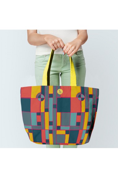 Geanta Handmade Tote Bag Fatty Captusit Original Mulewear Geometric Abstract Desen Color Copii Child Mumble Multicolor 37x45 cm