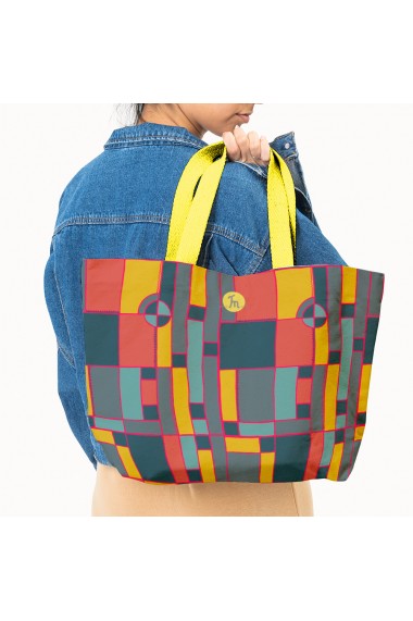 Geanta Handmade Tote Bag Fatty Captusit Original Mulewear Geometric Abstract Desen Color Copii Child Mumble Multicolor 37x45 cm