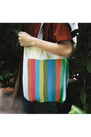 Geanta Handmade Tote Bag Liner Original Mulewear Abstract Dungi color Glass Half Full Multicolor 45x37 cm