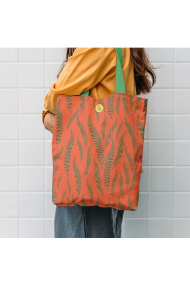 Geanta Handmade Tote Bag Liner Captusit Original Mulewear Botanic Flori Ferigi Orange In-Fern-O Multicolor 45x37 cm
