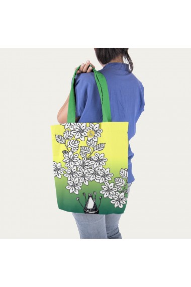 Geanta Handmade Tote Bag Liner Captusit Original Mulewear Botanic Flori Albe White Blessing Multicolor 45x37 cm