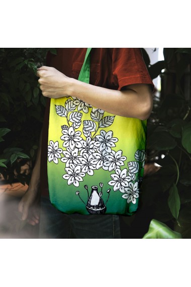 Geanta Handmade Tote Bag Liner Captusit Original Mulewear Botanic Flori Albe White Blessing Multicolor 45x37 cm
