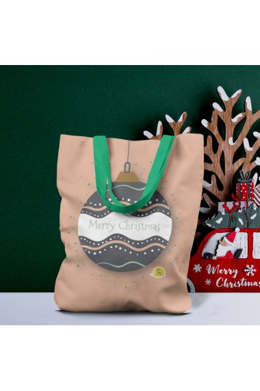 Geanta Handmade Tote Liner cu Captuseala Merry Christmas Glob Decoratiune de Craciun Multicolor 43x37 cm