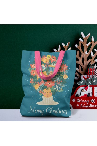 Geanta Handmade Tote Liner cu Captuseala Merry Christmas Am numai Cadouri pe Cap Multicolor 43x37 cm