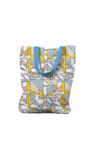 Geanta Handmade Tote Bag Liner Captusit Original Mulewear Geometric Abstract Patrate Culori Calme Calming Compo Multicolor 45x37 cm