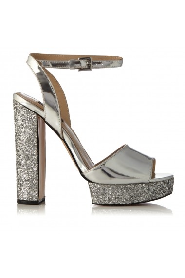 Sandale cu toc NISSA cu glitter si platforma Argintiu