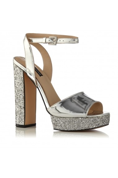 Sandale cu toc NISSA cu glitter si platforma Argintiu