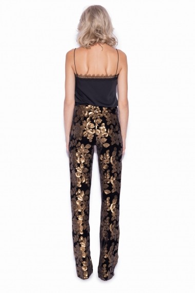 Pantaloni drepti NISSA eleganti din tesatura cu paiete Auriu+Negru