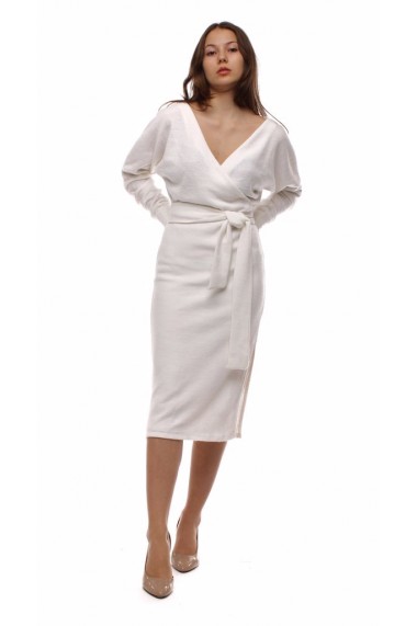 Rochie de zi midi Novak Couture dreapta din tricot, Alb