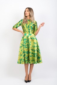 Rochie Pauletta Roxy din brocart pe verde galben