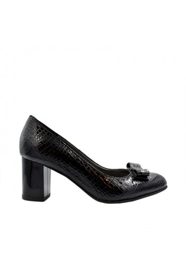 Pantofi dama cu varf rotund  Croco Negru