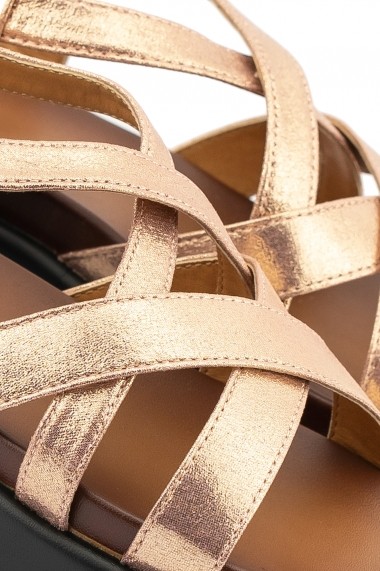 Sandale Rammi wedge de piele eco cu aspect de bronz auriu
