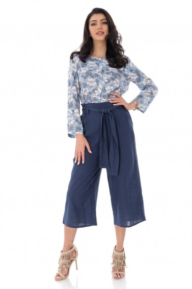 Pantaloni largi Roh Boutique culotte, cu cordon in talie - BLEUMARIN - ROH - TR367 bleumarin
