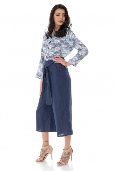 Pantaloni largi Roh Boutique culotte, cu cordon in talie - BLEUMARIN - ROH - TR367 bleumarin