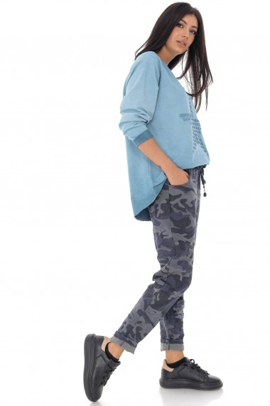Pantaloni sport Roh Boutique armi, cu aspect sifonat TR400 albastru