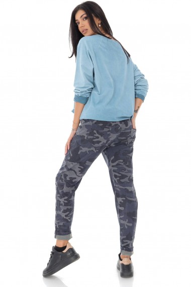 Pantaloni sport Roh Boutique armi, cu aspect sifonat TR400 albastru
