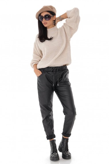Pantaloni sport Roh Boutique din piele artificiala - Negru - ROH - TR416 negru