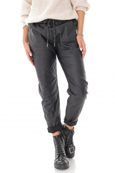 Pantaloni sport Roh Boutique din piele artificiala - Negru - ROH - TR416 negru