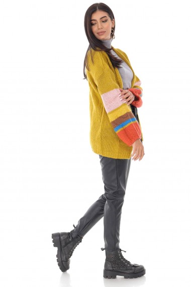 Cardigan oversize contrasting stripe sleeves, mustard
