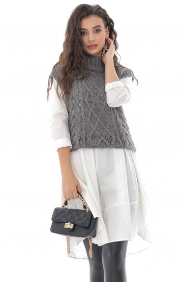 Vesta Roh Boutique Grey High neck cable knitted vest - ROH - BR2389 grey