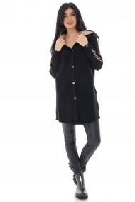 Cardigan Roh Boutique de dama, ROH, negru cu gluga in contrast - JR536 negru|crem