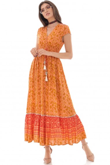 Rochie de zi lunga Roh Boutique de vara DR4274 cu imprimeu vibrant maxi multicolor Orange