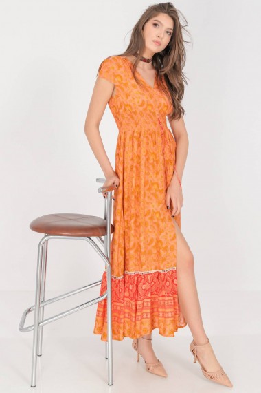 Rochie de zi lunga Roh Boutique de vara DR4274 cu imprimeu vibrant maxi multicolor Orange