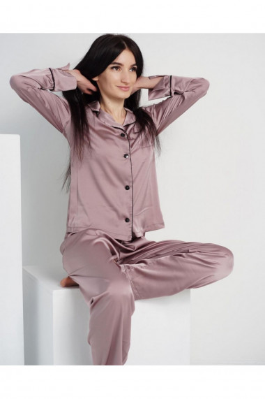Pijama Lace is more din satin cu bluza cu maneca lunga si pantalon lung Lila