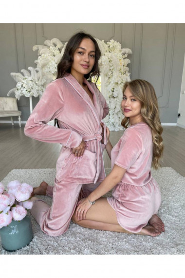 Pijama Lace is more din catifea cu bluza cu maneca lunga si pantalon lung, Roz
