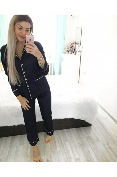 Pijama din satin cu bluza cu maneca lunga si pantalon lung