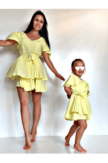 Rochii mama fiica cu volane Yellow Volants galbene
