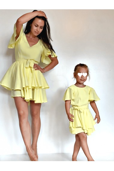 Rochii mama fiica cu volane Yellow Volants galbene