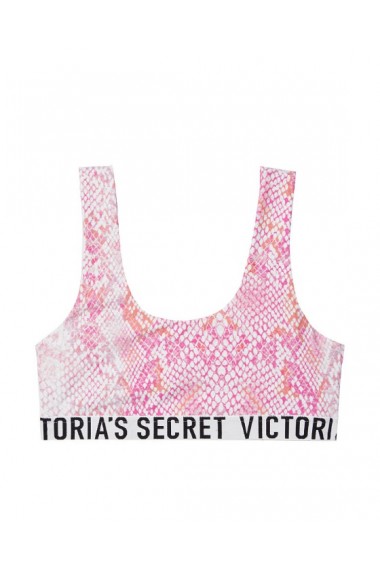 Bustiera Victoria`s Secret Logo Cotton Scoop Bralette Pink Gossip