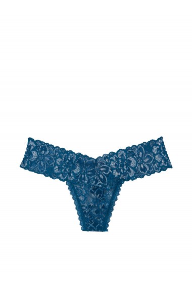 Slip Victoria`s Secret Floral Lace Thong Panty Regal Blue