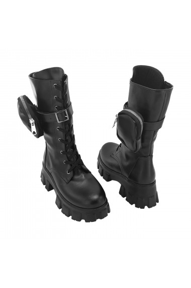 Ghete Torino piele ecologica lacuita cod V-981-0162 negru