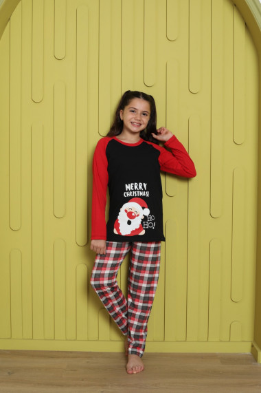 Pijama de Craciun fetite, negru imprimeu text Merry Christmas