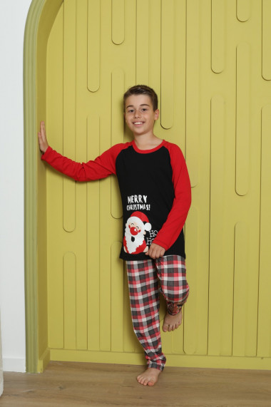 Pijama de Craciun copii, negru imprimeu text Merry Christmas