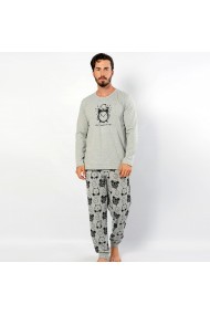 Pijama Toski pentru barbati din bumbac cu imprimeu ceas, Gri
