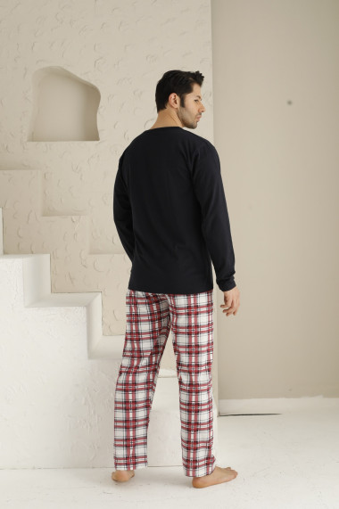 Pijama barbat, maneca lunga pantaloni lungi, imprimeu text Tata
