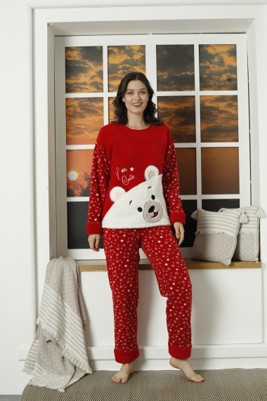 Pijama dama cocolino polar, pufoasa cu imprimeu ursuleti