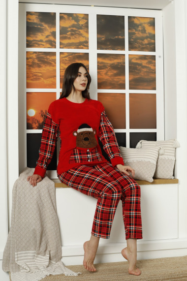 Pijama dama cocolino polar, pufoasa cu imprimeu ursuleti.