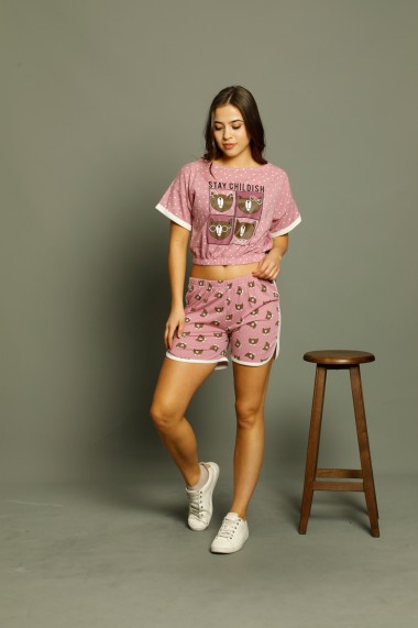 Pijama Toski cu imprimeu ursuleti, roz inchis