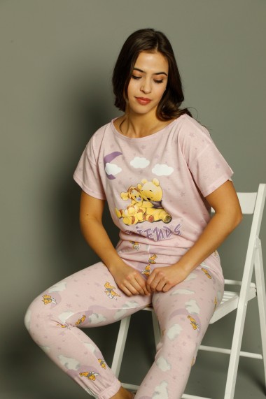 Pijama Toski din bumbac cu imprimeu ursulet Friends, Roz