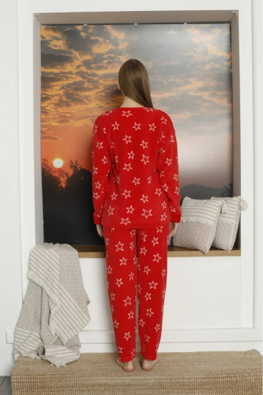 Pijama dama welsoft Craciun, culoare rosu, imprimeu om de zapada