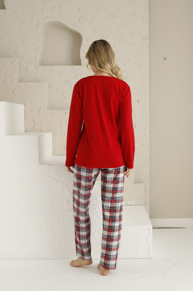Pijama dama din bumbac,pantaloni lungi bluza cu maneca lunga text WFI