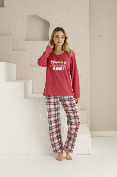 Pijama dama din bumbac,pantaloni lungi bluza cu maneca lunga text mama